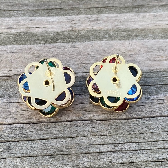 Sparkling multicolor floral fashion earrings gold plated - Picture 8 of 12